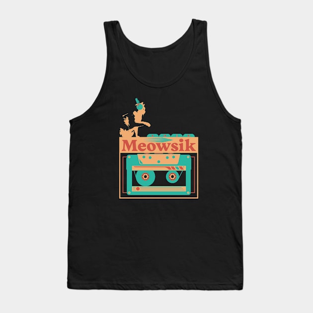 Retro Meowsik-Cat and Music lovers- Tank Top by Omise